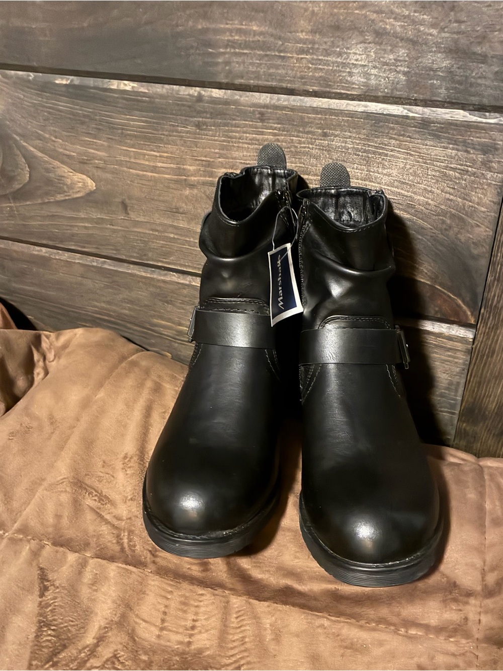 Dune brand,Black Moto Ankle Boots with Buckle and Side Zip, size 8.5, nwot - Picture 10 of 11